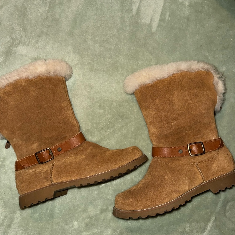 UGG Tan Suede Fur-Lined Boots